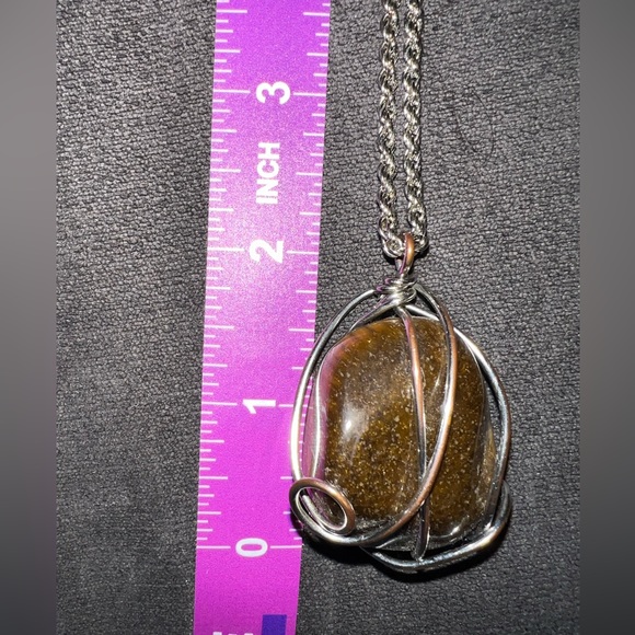 Tigers Eye Pendant with sterling silver chain and wrap around stone. - Picture 2 of 4